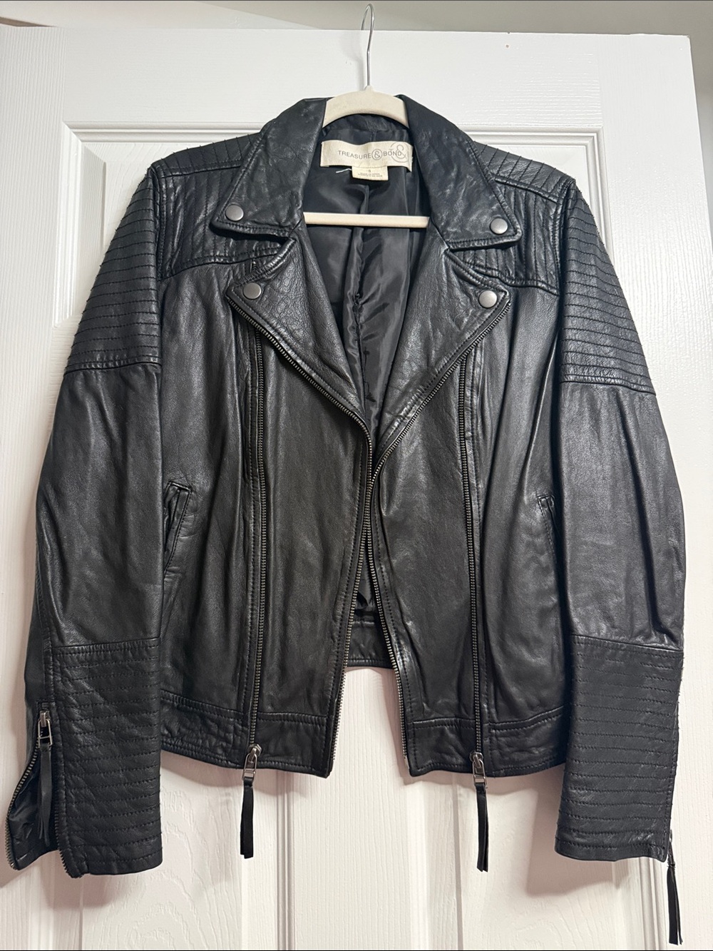 Treasure & Bond Black Quilted Leather Moto Jacket